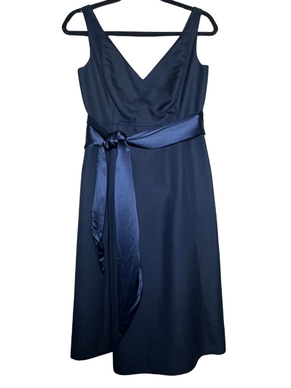 Vintage J.Crew Navy Blue Sleeveless V-Neck Cocktail Dress Satin Sash Belt Sz 2